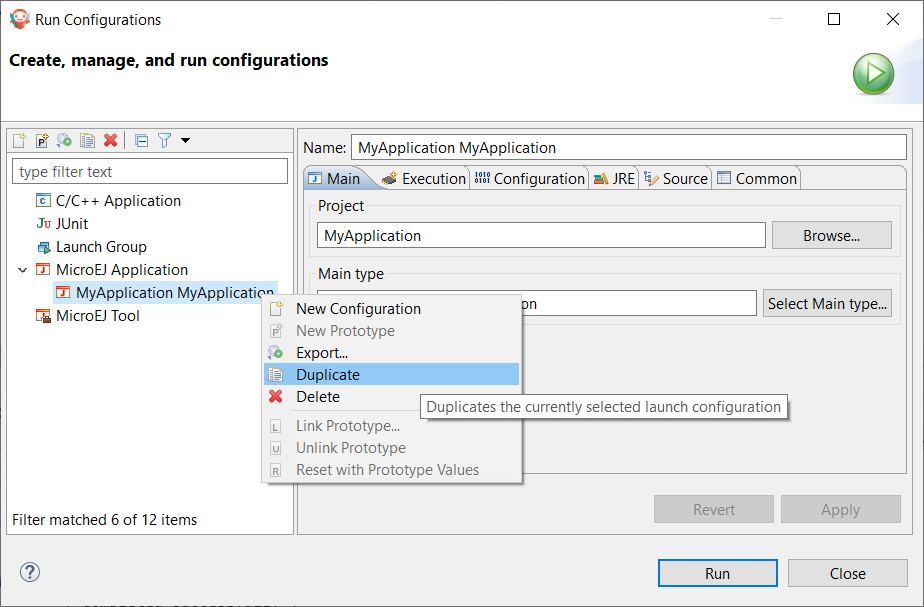 Duplicate Run Configuration