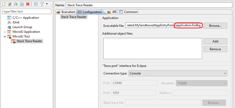 Stack Trace Reader Tool Configuration (Sandboxed Application)