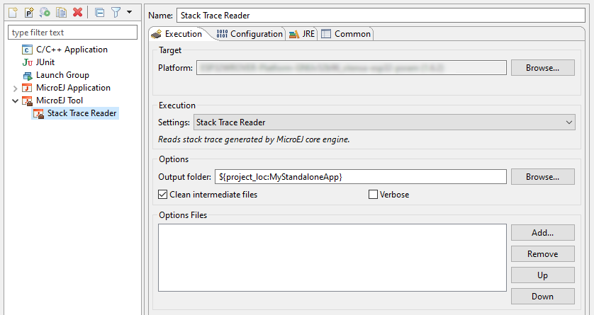 Stack Trace Reader Tool Configuration (Platform Selection)