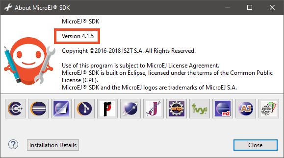 MicroEJ SDK 4.x About Window