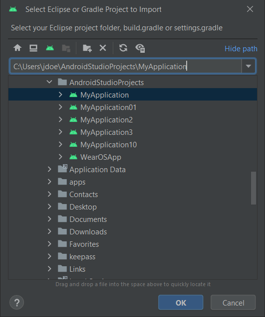 Project Import in Android Studio