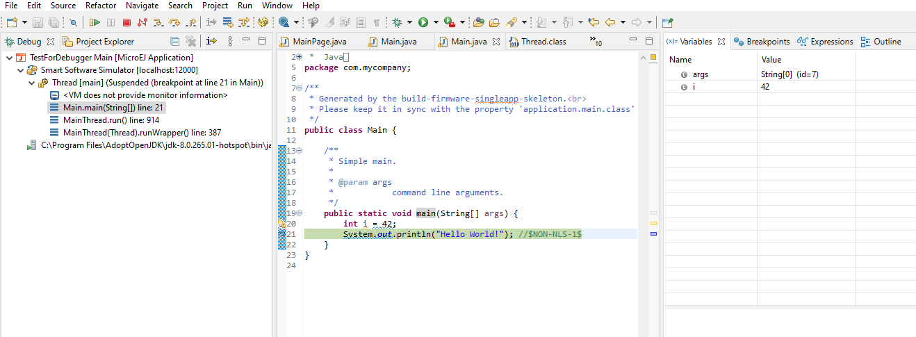 MicroEJ Development Tools Overview of the Debugger on Simulator