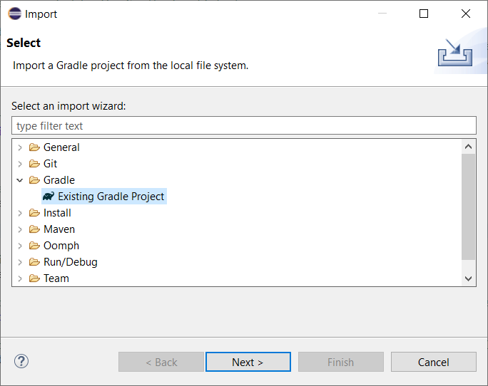 Project Type Selection in Eclipse