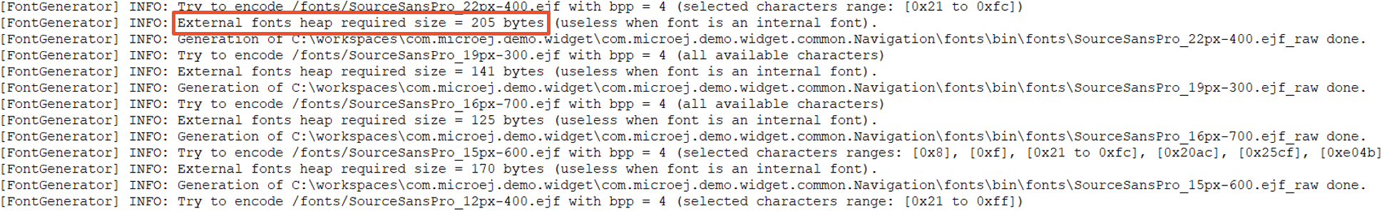 External Font Heap size in verbose mode