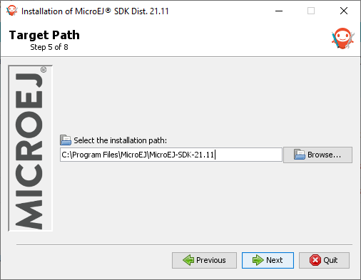 Installation path screen