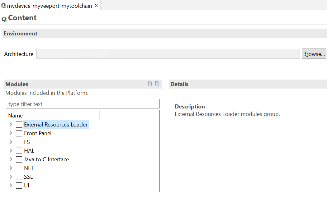 MicroEJ Platform Configuration Modules Selection