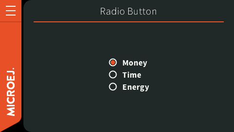 Radio Button page in Widget examples with "Money" selected