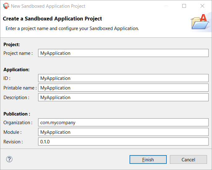 Sandboxed Application Project Creation Form