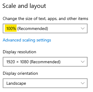 Windows Display "Scale & Layout" settings