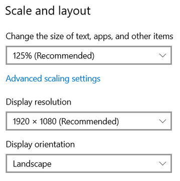 Windows Display "Scale & Layout" settings